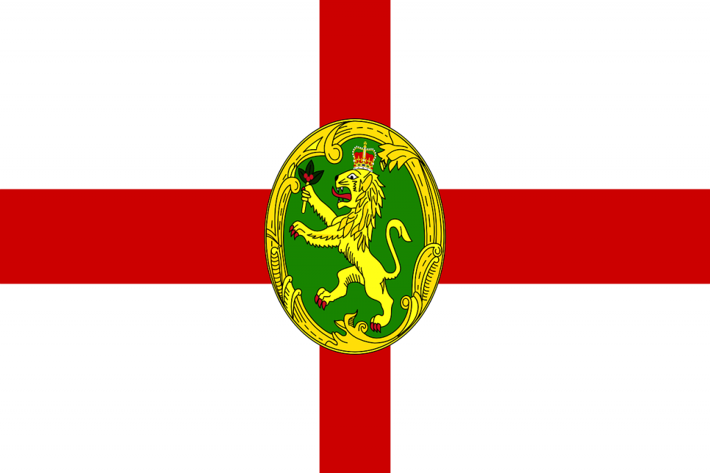 Die Flagge der Insel Alderney.